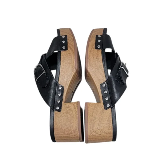 Clarks Sivanne Walk Wedge Sandal Black Leather Slip On Clog Slide Women’s 8.5 - Picture 6 of 17